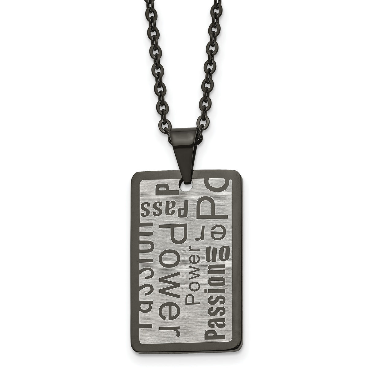 Polished and Brushed Black IP plated Necklace Charm Pendant in Real 316 Stainless Steel