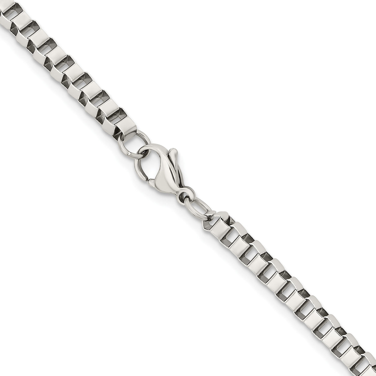 Stainless Steel 4 mm Box Chain Necklace, Polished alternate angle