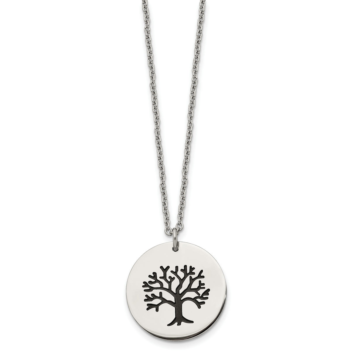 Black Tree Of Life On Quarter Size With Necklace Charm Pendant in Real 316 Stainless Steel