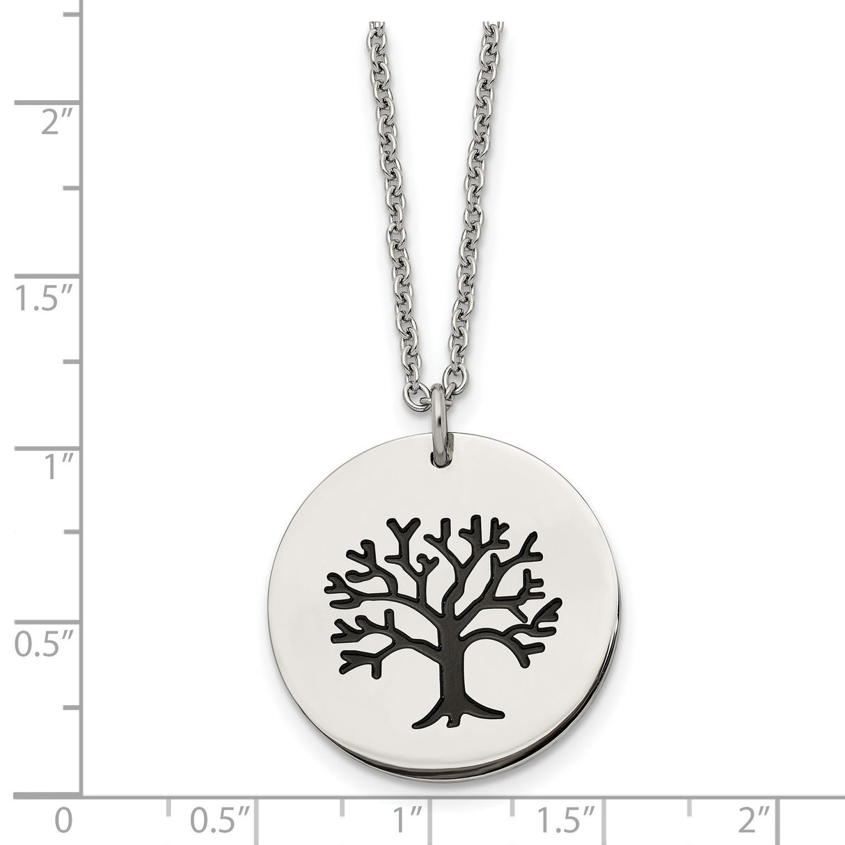 Black Tree Of Life On Quarter Size With Necklace Charm Pendant in Real 316 Stainless Steel