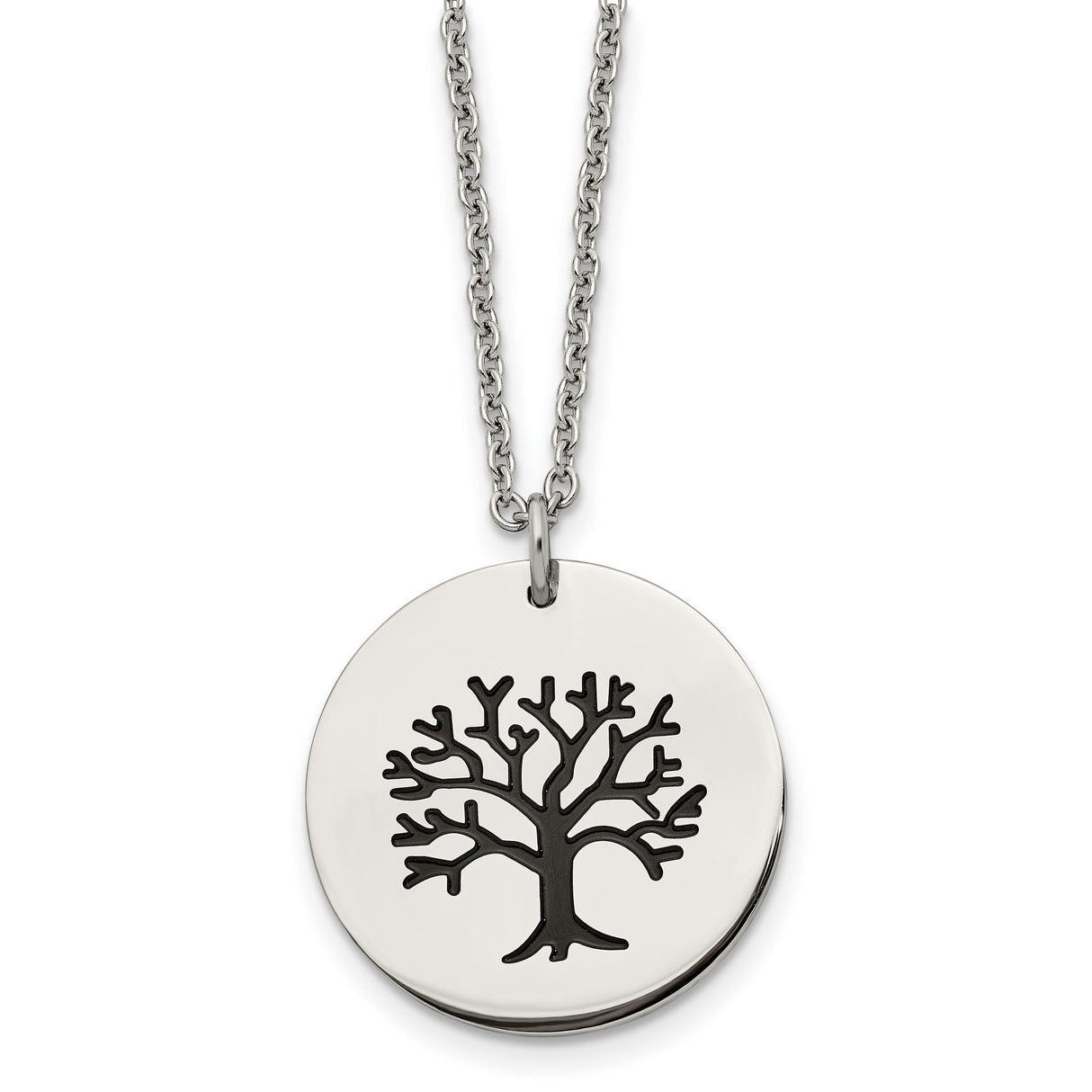 Black Tree Of Life On Quarter Size With Necklace Charm Pendant in Real 316 Stainless Steel