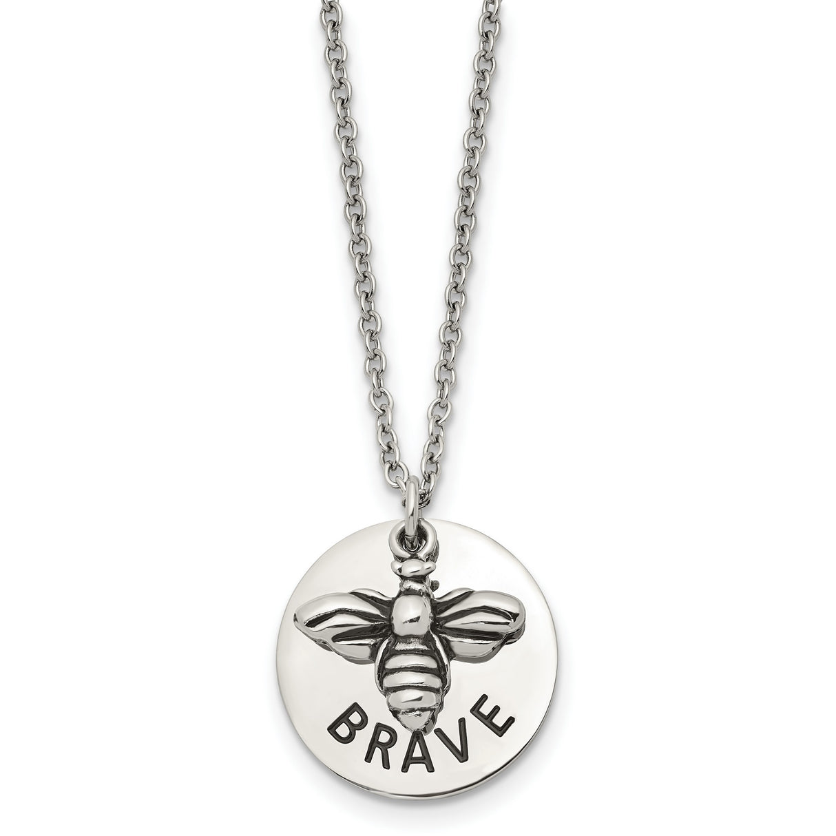 Bumble Bee Brave Word and Necklace 22 Inch Charm Pendant in Real 316 Stainless Steel