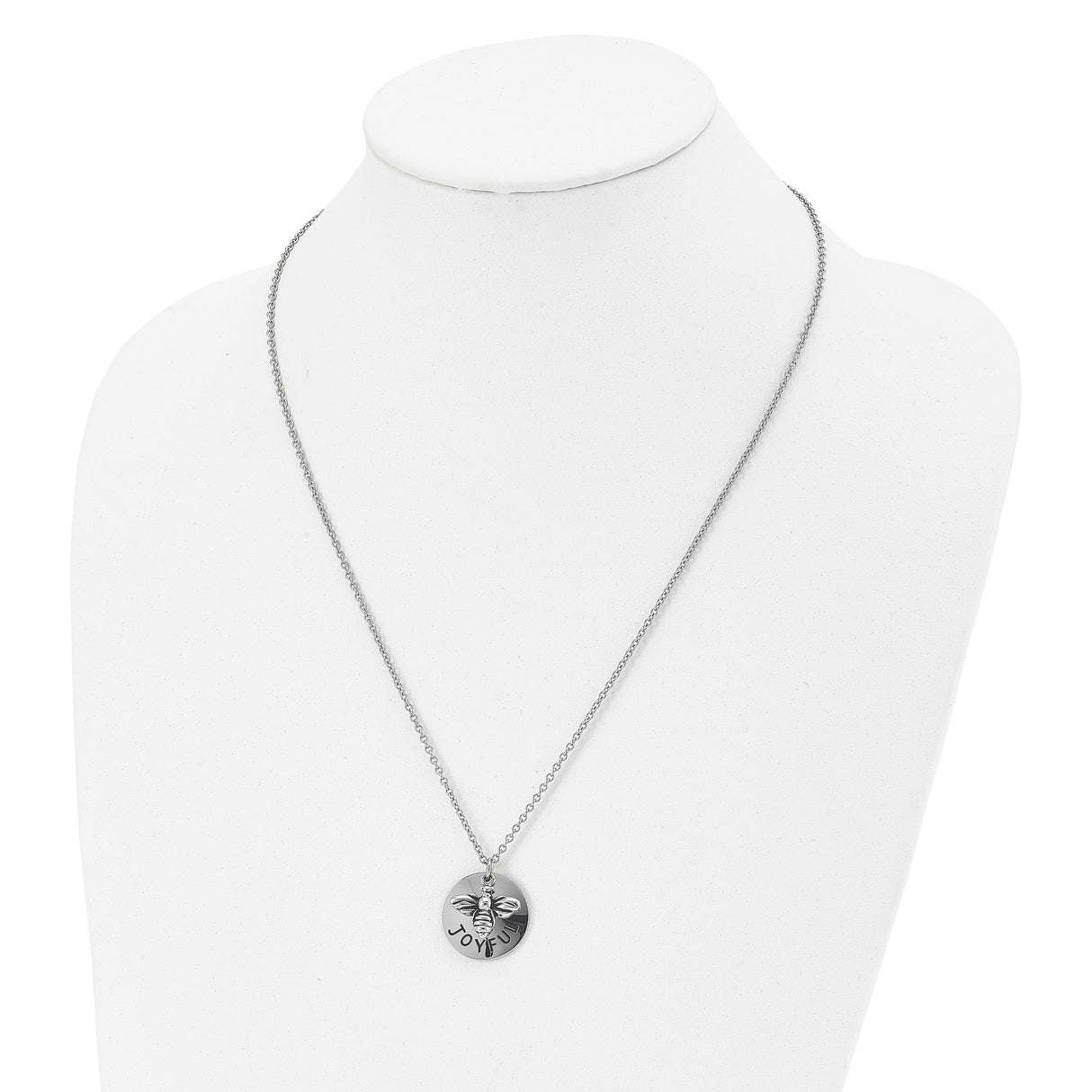 Polished Bumble Bee Joyful Word Necklace 22 Inch Charm Pendant in Real 316 Stainless Steel