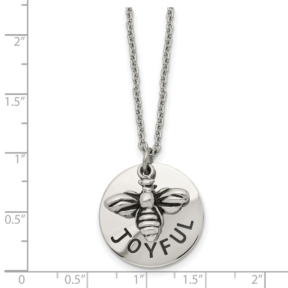 Polished Bumble Bee Joyful Word Necklace 22 Inch Charm Pendant in Real 316 Stainless Steel