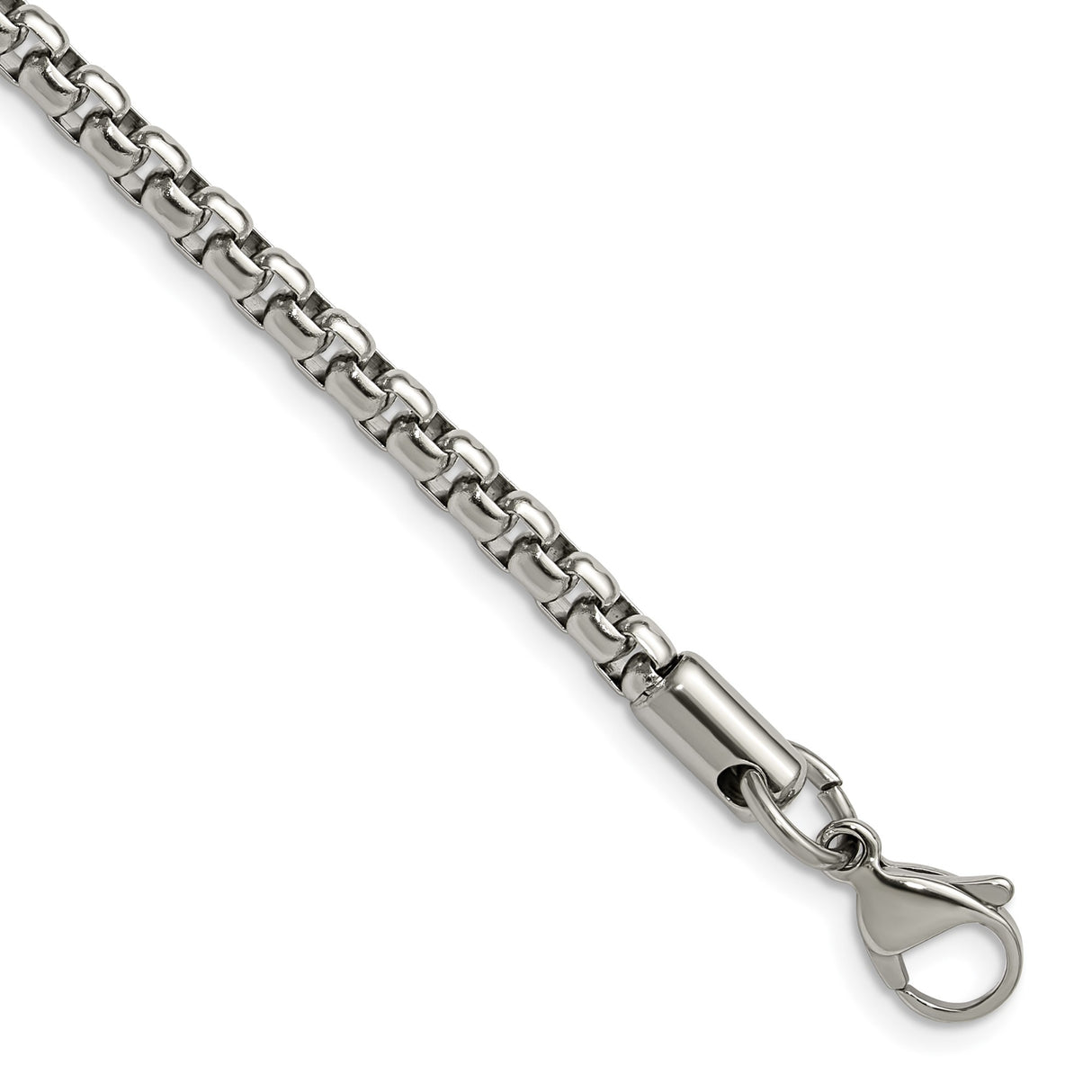Stainless Steel 3.9 mm Box Chain Necklace, Polished detail view