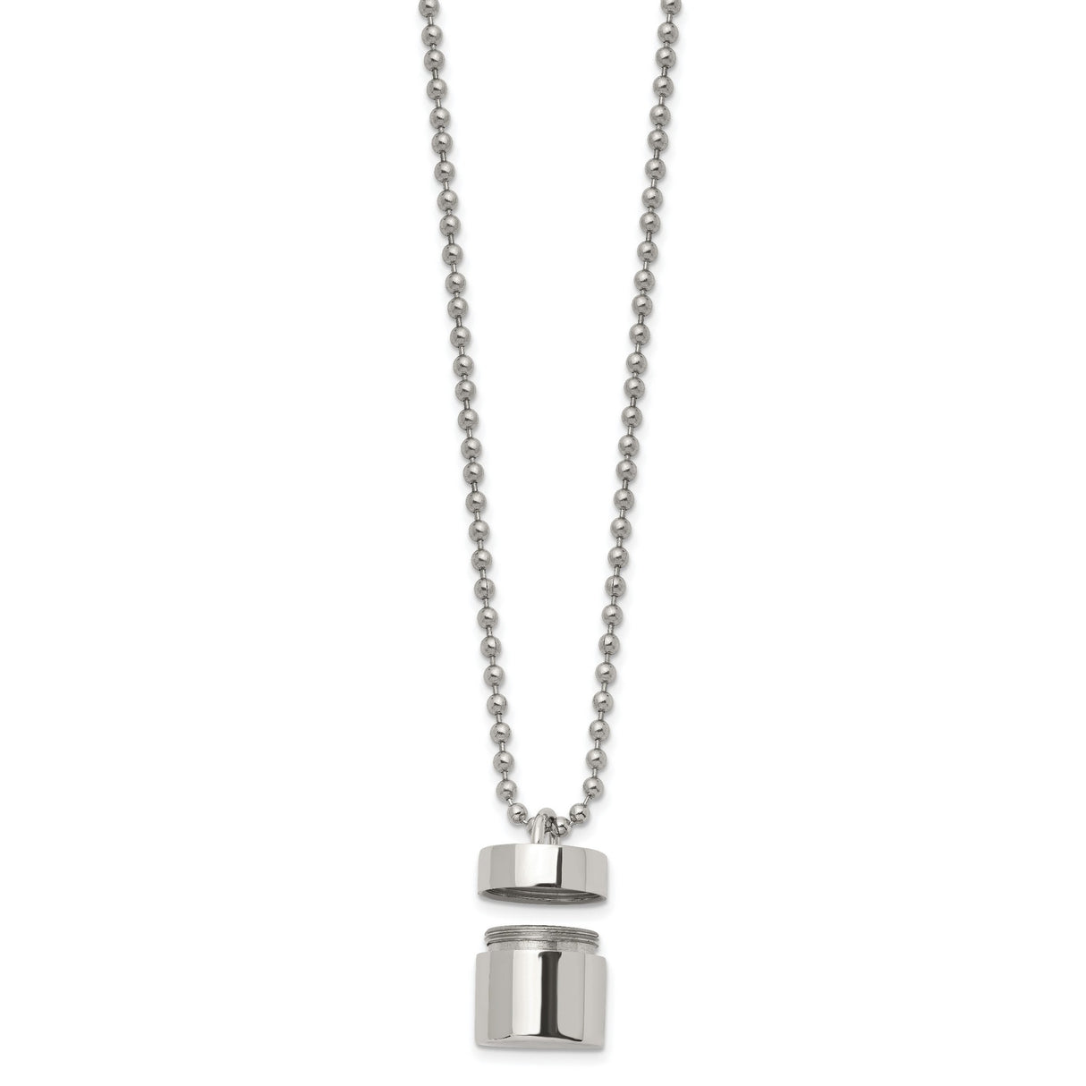 Polished Capsule that Opens on a 22 inch Ball Chain Necklace Charm Pendant in Real 316 Stainless Steel