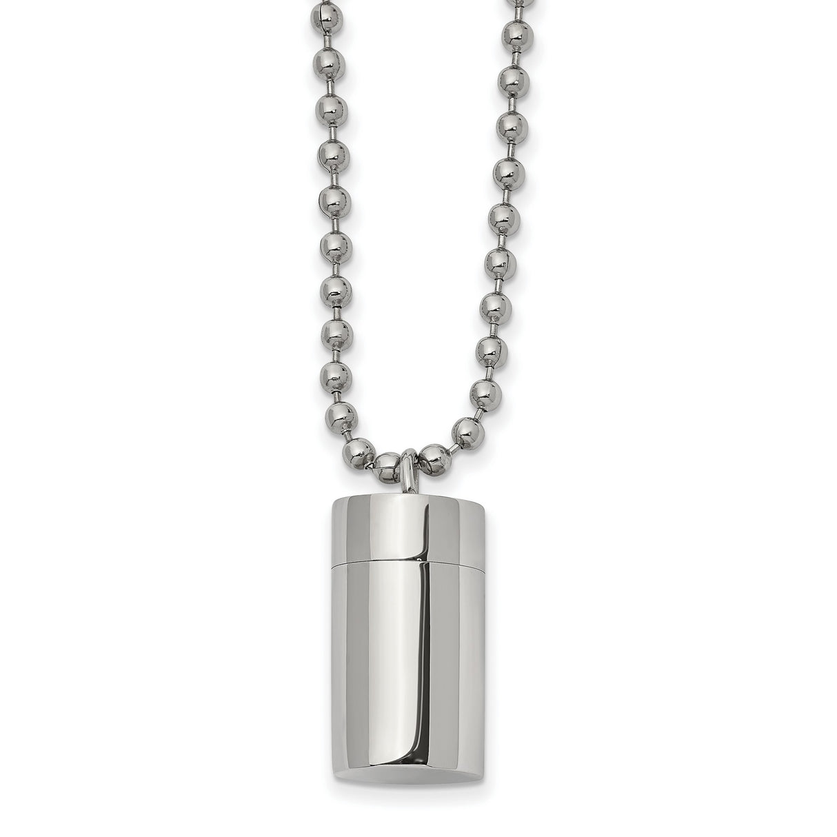 Polished Capsule that Opens on a 22 inch Ball Chain Necklace Charm Pendant in Real 316 Stainless Steel