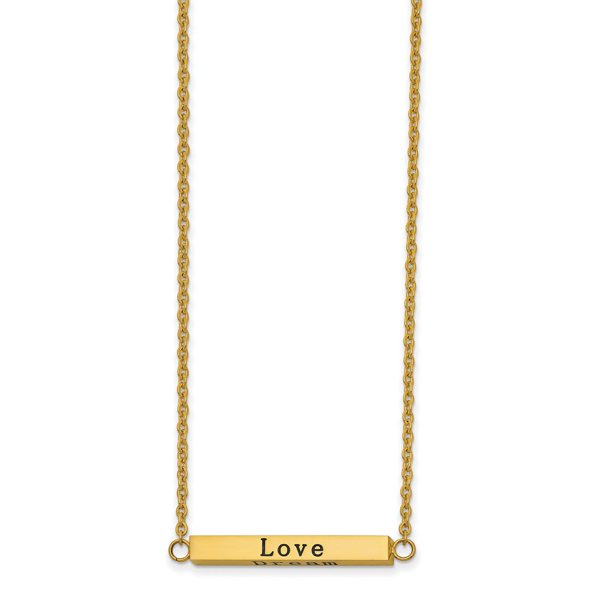 Polished Yellow IP-plated Enameled with CZ ENJOY THE LITTLE THINGS Bar on a 16 inch Cable Chain with a 2 inch Extension Necklace Charm Pendant in Real 316 Stainless Steel