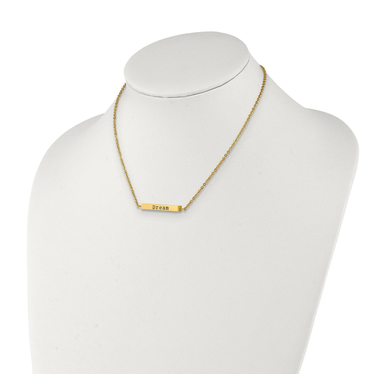 Polished Yellow IP-plated Enameled with CZ ENJOY THE LITTLE THINGS Bar on a 16 inch Cable Chain with a 2 inch Extension Necklace Charm Pendant in Real 316 Stainless Steel