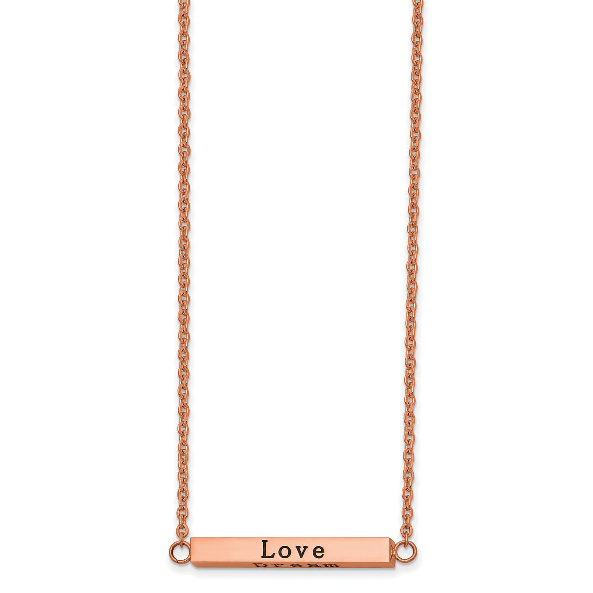 Polished Rose IP-plated Enameled CZ ENJOY THE LITTLE THINGS Bar on a 16 inch Cable Chain with a 2 inch Extension Necklace Charm Pendant in Real 316 Stainless Steel