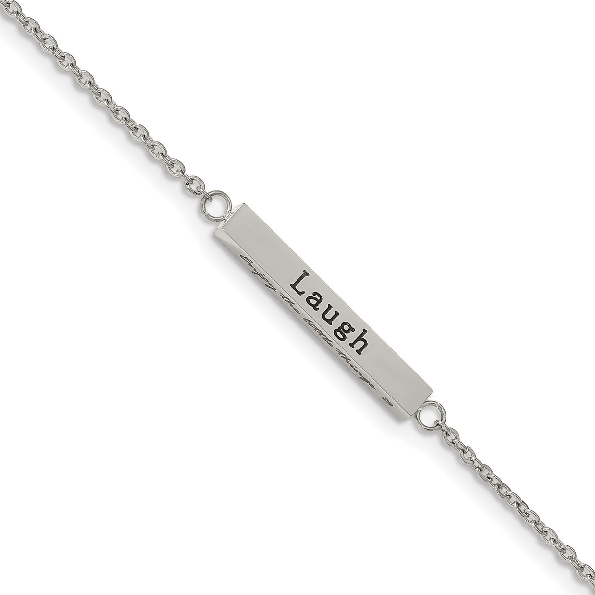 Polished and Enameled with CZ ENJOY THE LITTLE THINGS Bar on a 16 inch Cable Chain with a 2 inch Extension Necklace Charm Pendant in Real 316 Stainless Steel