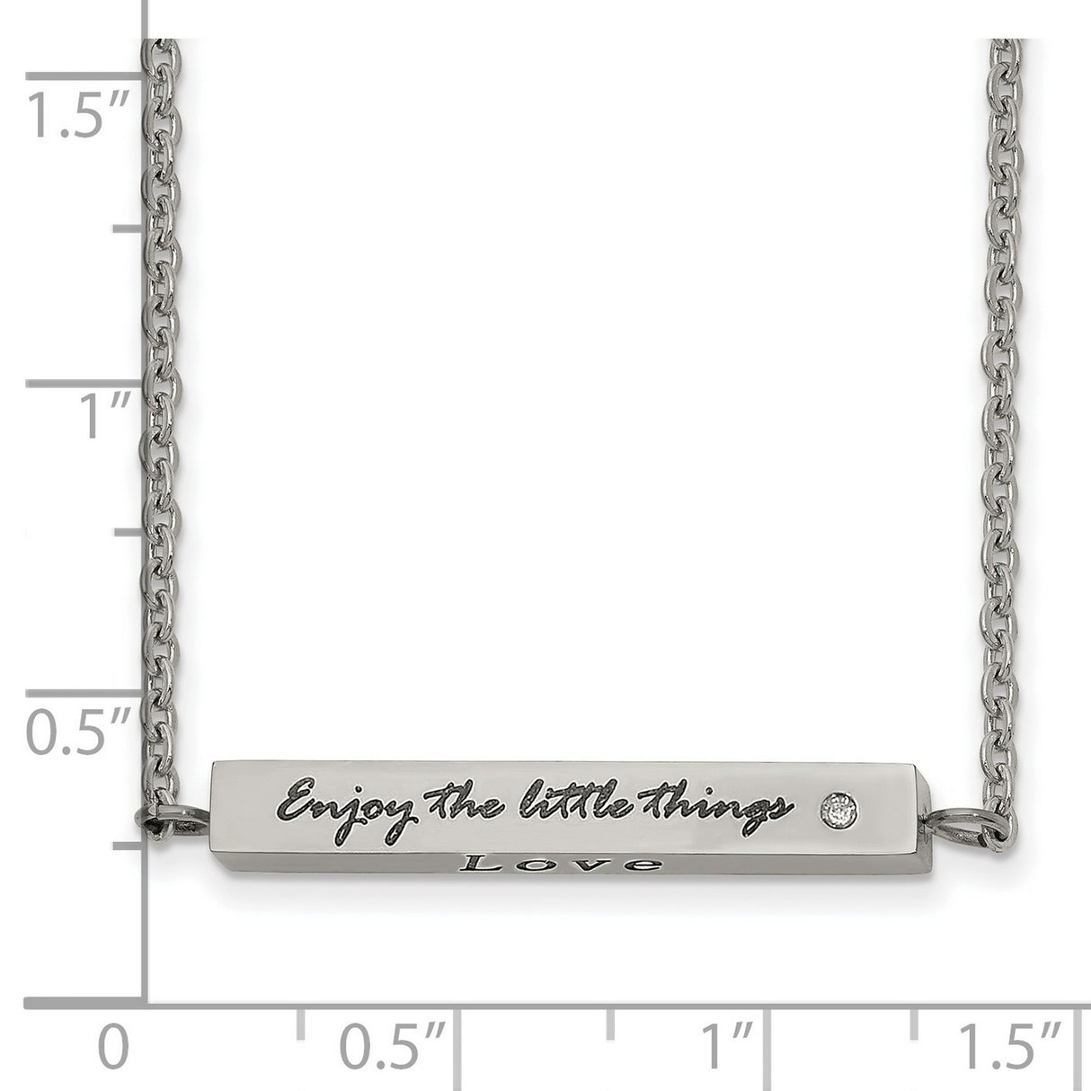 Polished and Enameled with CZ ENJOY THE LITTLE THINGS Bar on a 16 inch Cable Chain with a 2 inch Extension Necklace Charm Pendant in Real 316 Stainless Steel