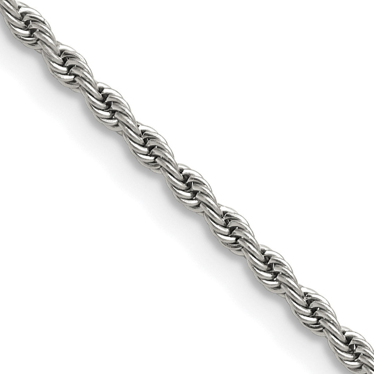 Stainless Steel 2.4 mm Rope Chain Necklace, Polished detail view