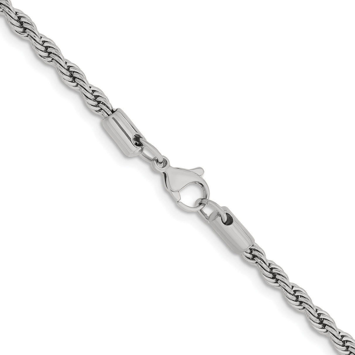 Stainless Steel 4 mm Rope Chain Necklace, Polished alternate angle
