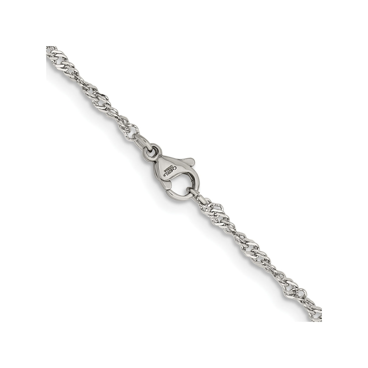 Stainless Steel 2.5 mm Singapore Chain Necklace, Polished alternate angle