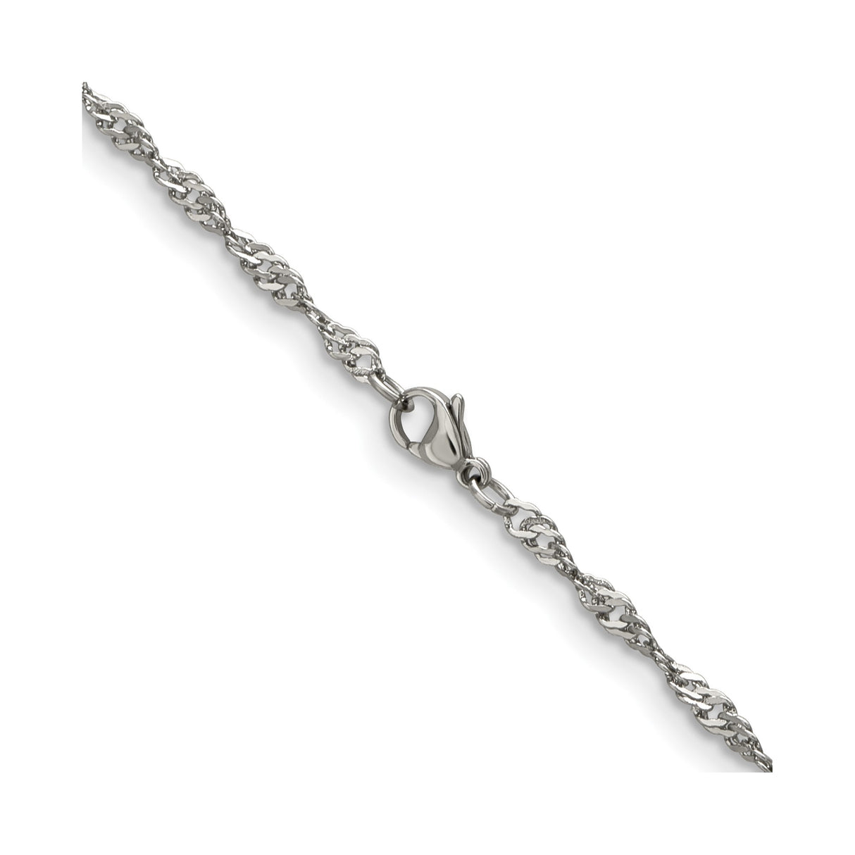Stainless Steel 3 mm Singapore Chain Necklace, Polished alternate angle