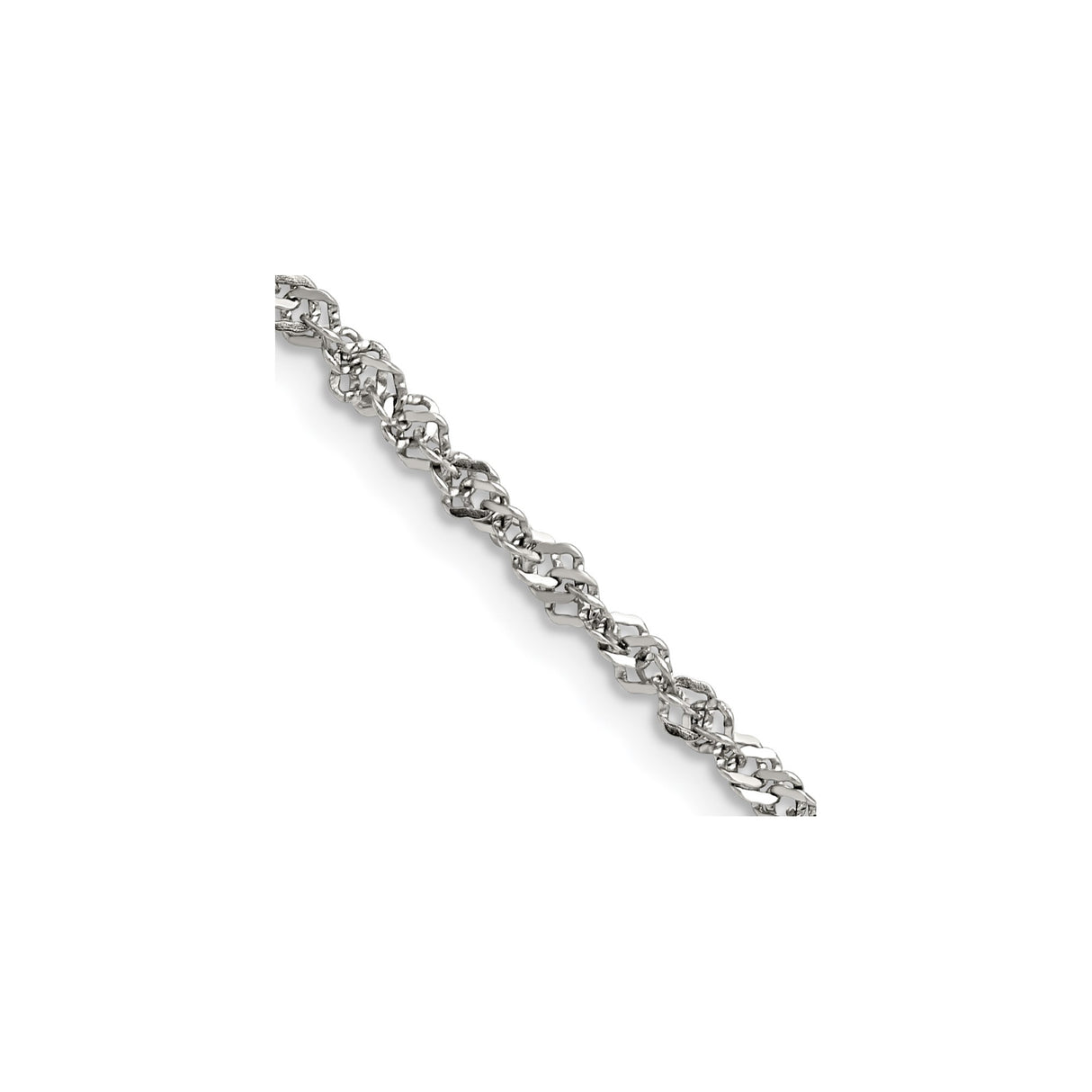 Stainless Steel 3 mm Singapore Chain Necklace, Polished detail view
