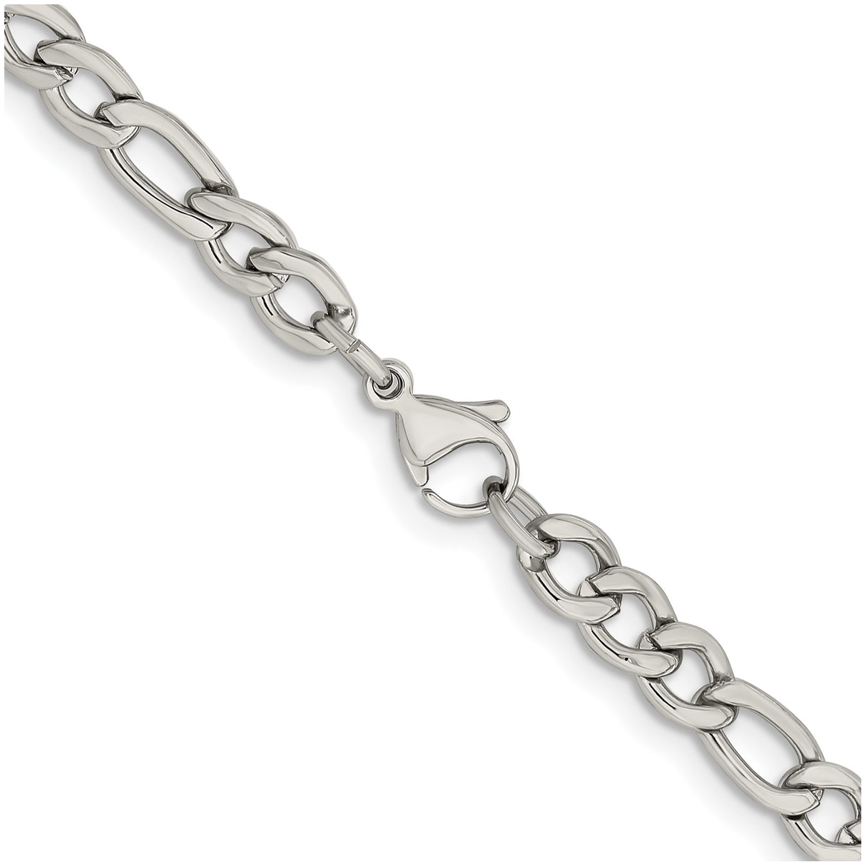 Stainless Steel 5.3 mm Figaro Chain Necklace, Polished alternate angle
