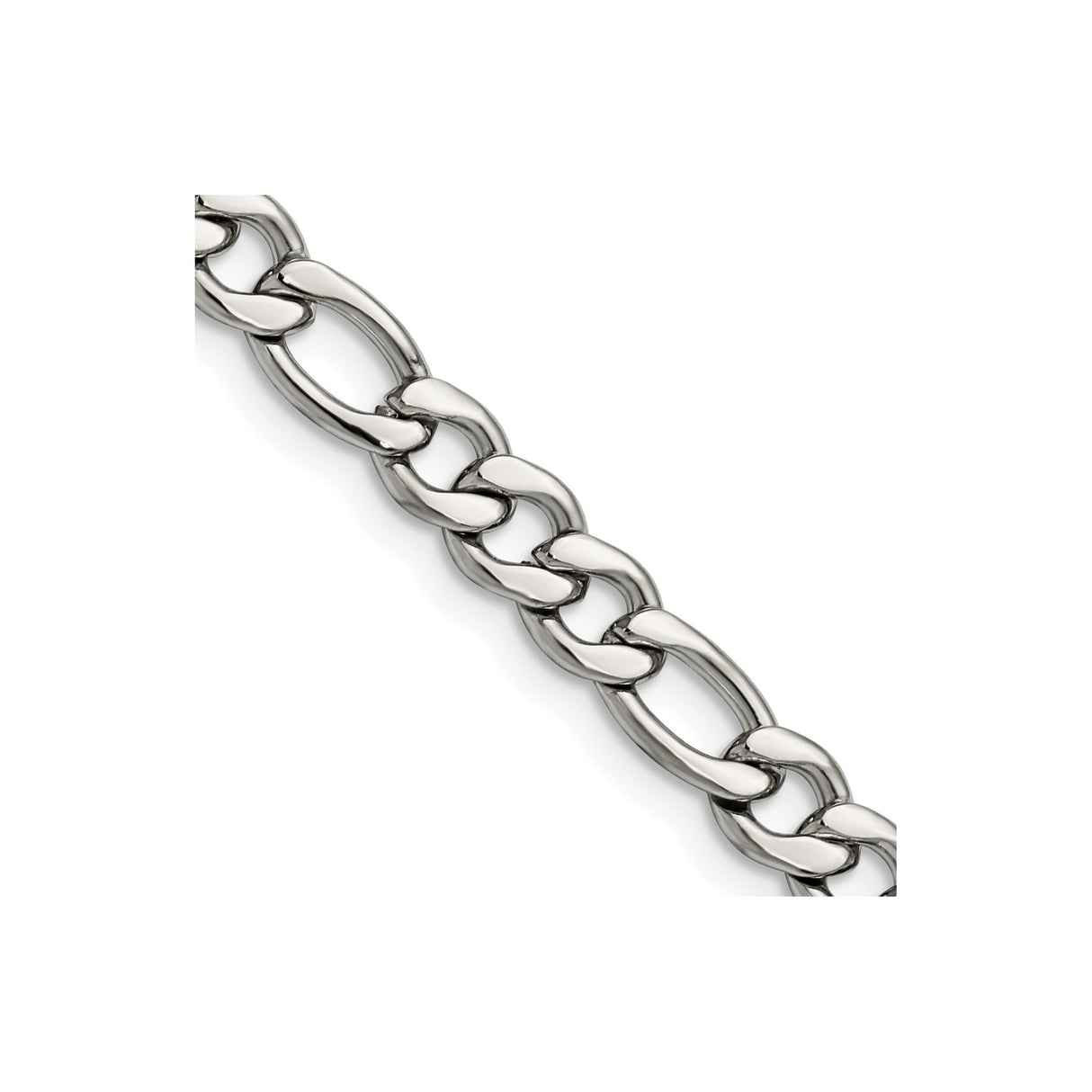 Stainless Steel 6.75 mm Figaro Chain Necklace, Polished detail view