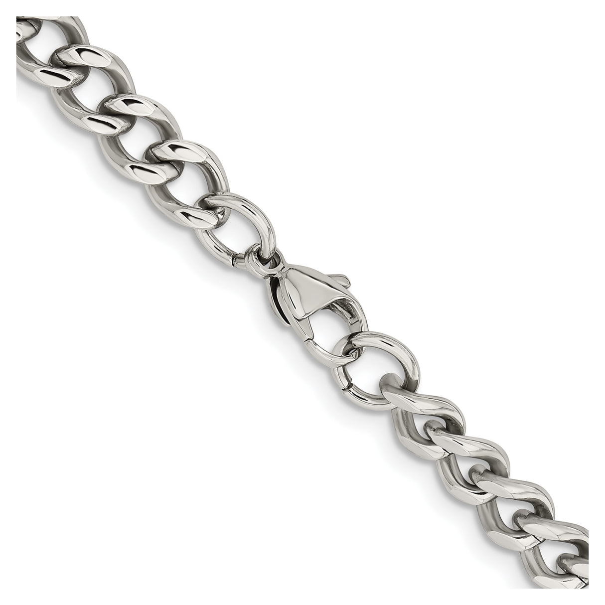 Stainless Steel 7.5 mm Curb Chain Necklace, Polished alternate angle