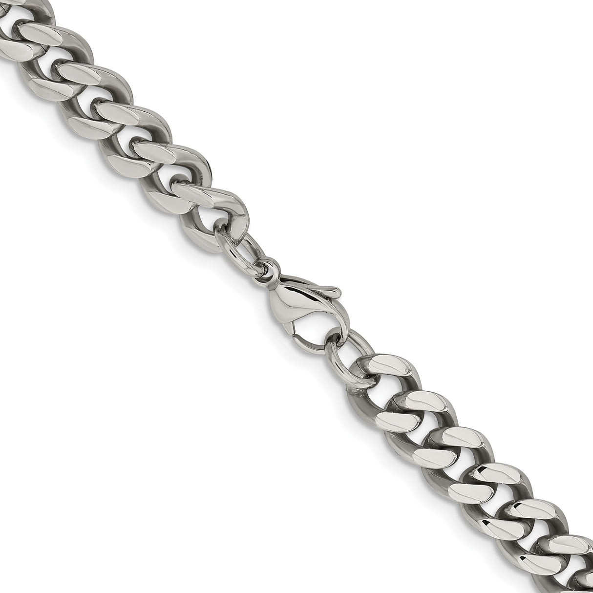 Stainless Steel 9.5 mm Curb Chain Necklace, Polished alternate angle