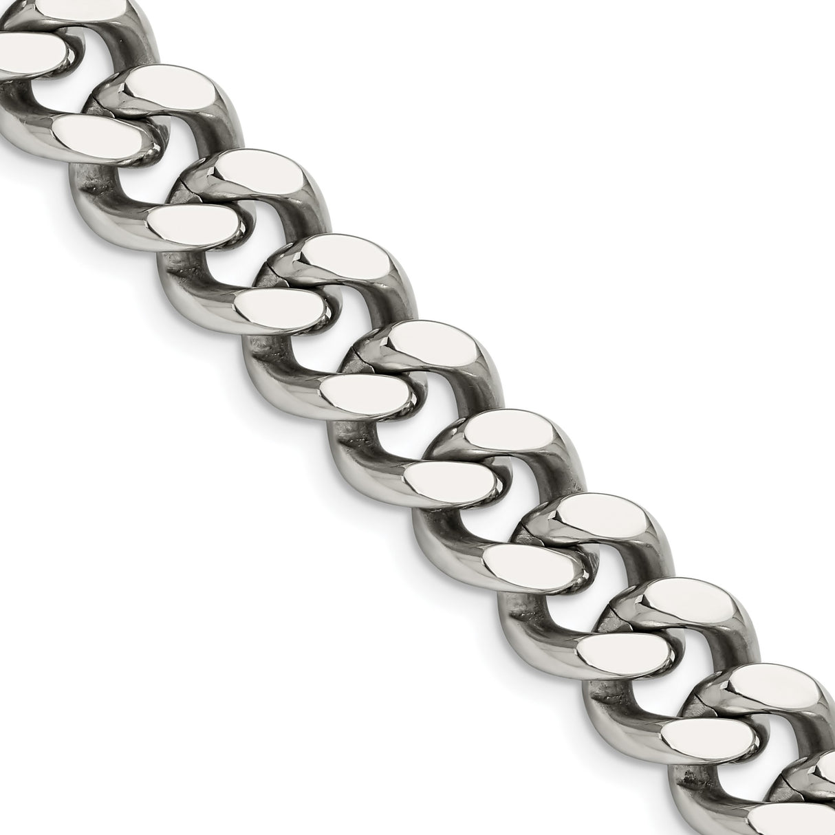 Stainless Steel 13.75 mm Curb Chain Necklace, Polished detail view