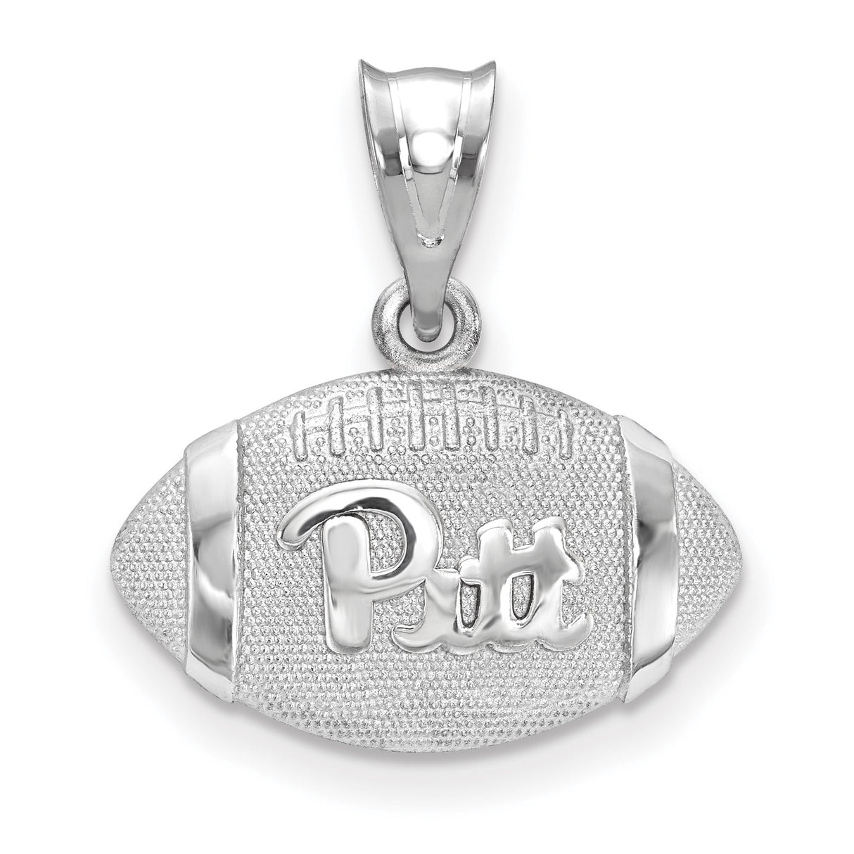 University of Pittsburgh Panthers Pitt School Name on Football Shaped Charm Pendant in Real 925 Sterling Silver