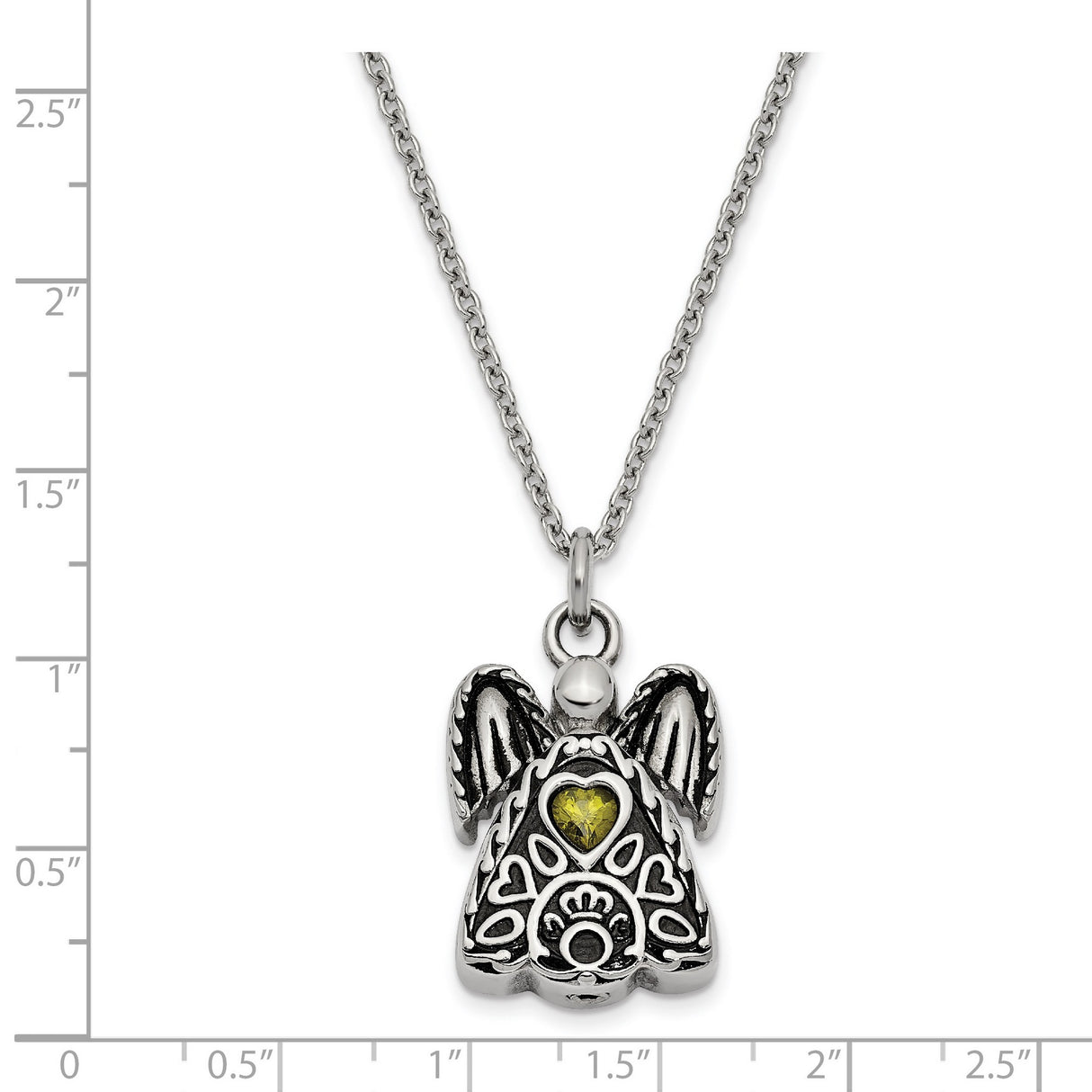 Green CZ August Birthstone Angel Ash Holder 18 inch Necklace Charm Pendant in Real 316 Stainless Steel