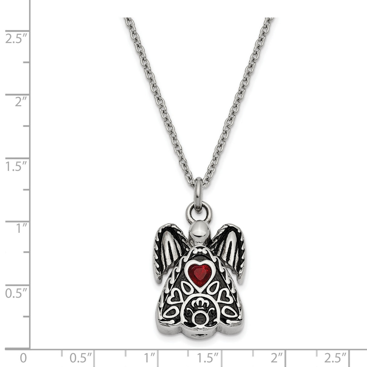 Red CZ January Birthstone Angel Ash Holder 18 inch Necklace Charm Pendant in Real 316 Stainless Steel