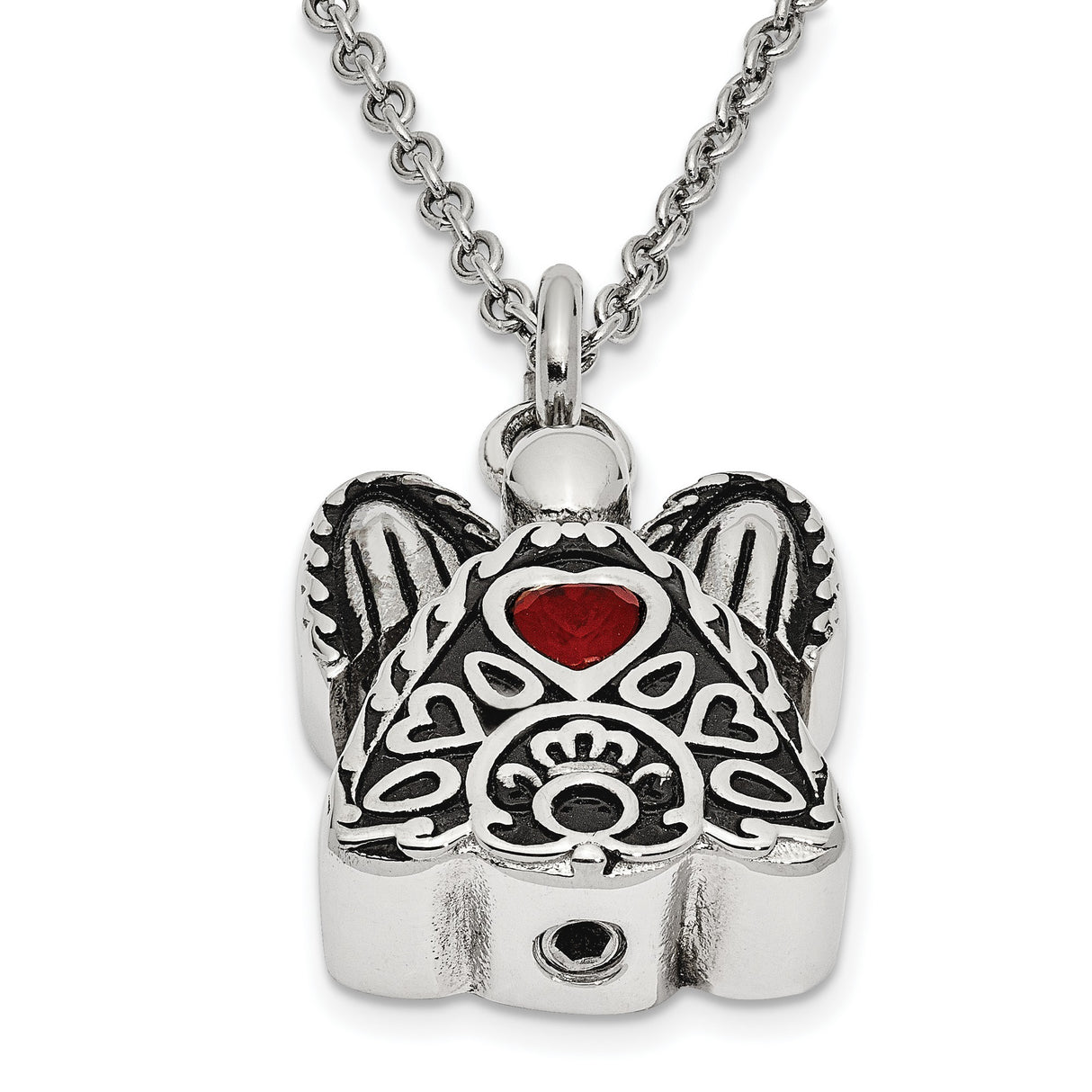 Red CZ July Birthstone Angel Ash Holder 18 inch Necklace Charm Pendant in Real 316 Stainless Steel