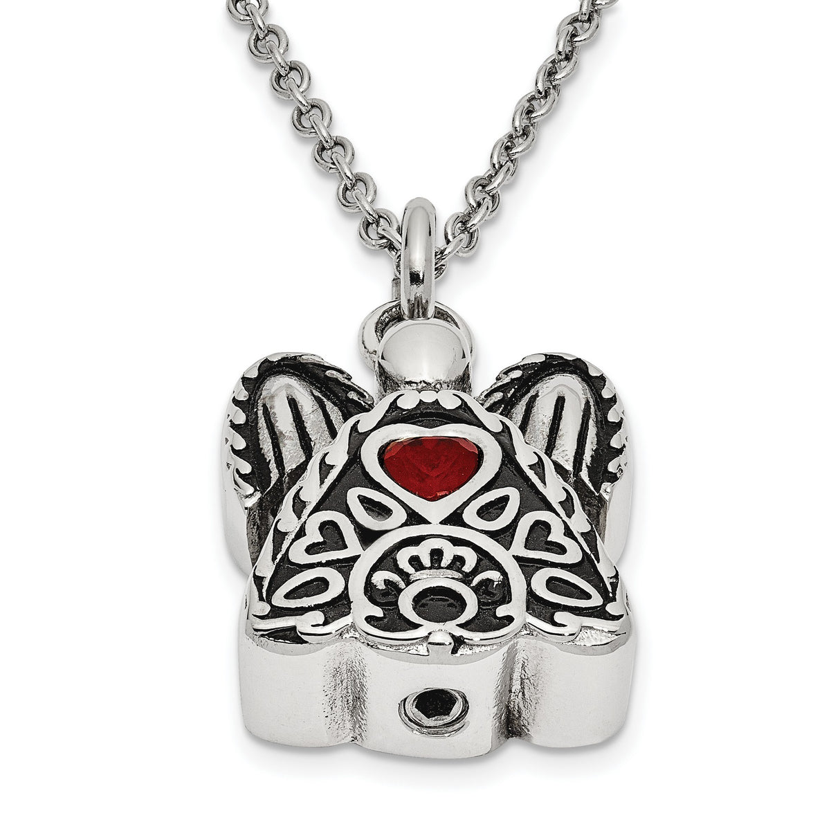 Red CZ July Birthstone Angel Ash Holder 18 inch Necklace Charm Pendant in Real 316 Stainless Steel