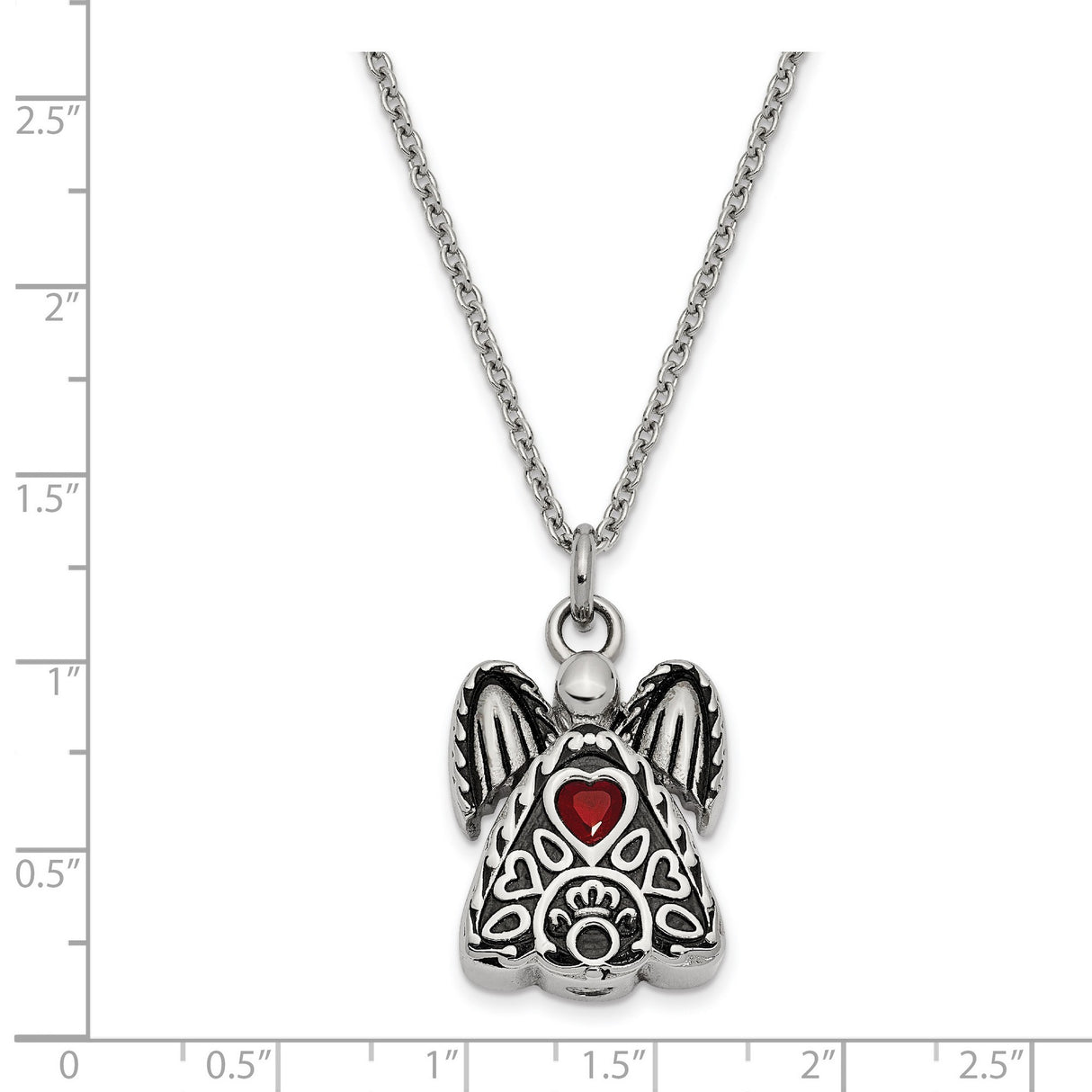 Red CZ July Birthstone Angel Ash Holder 18 inch Necklace Charm Pendant in Real 316 Stainless Steel