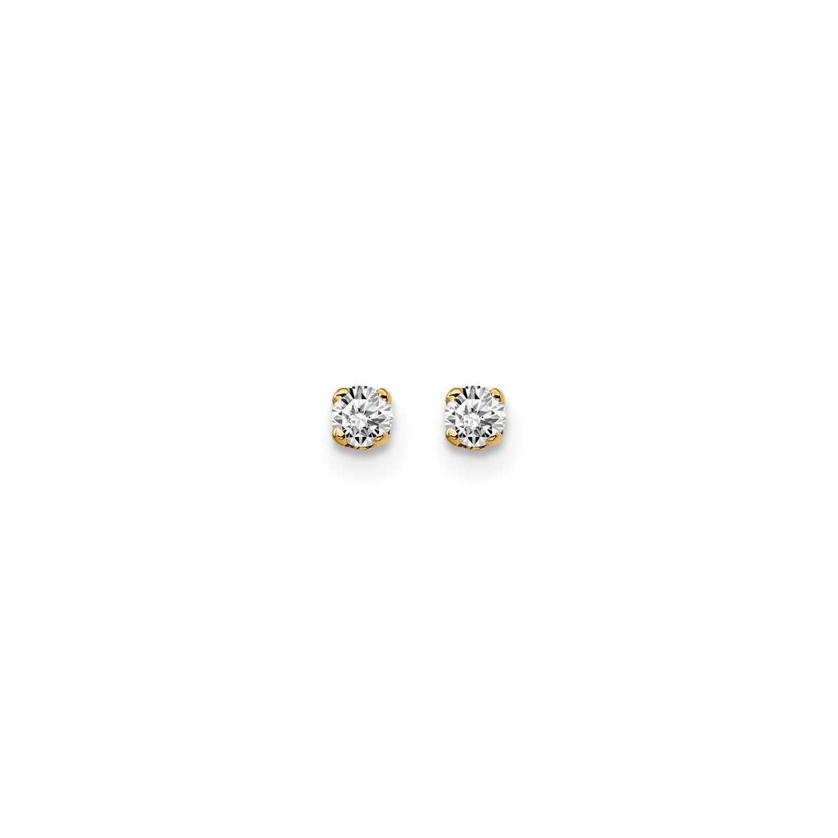 14k Yellow Gold Stud Earrings with Round Cut Diamond, Classic Four-Prong Solitaire Design