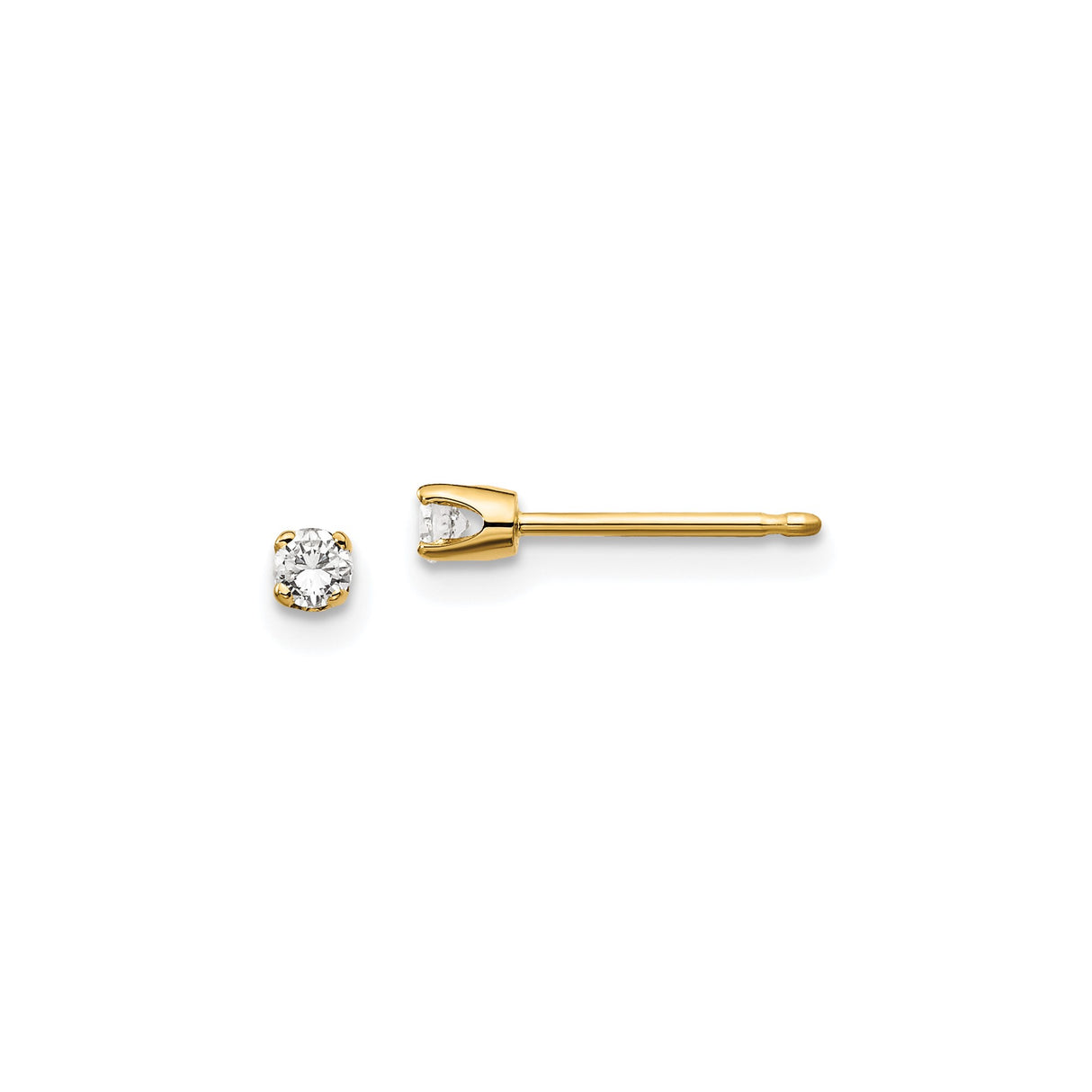 14k Yellow Gold Stud Earrings with Round Cut Diamond, Classic Four-Prong Solitaire Design