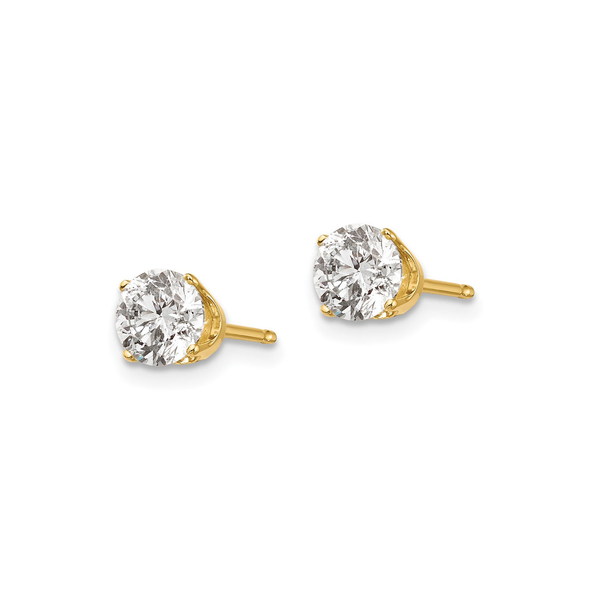 14k Yellow Gold Stud Earrings with Round Cut Diamond, Four Prong Minimalist Design