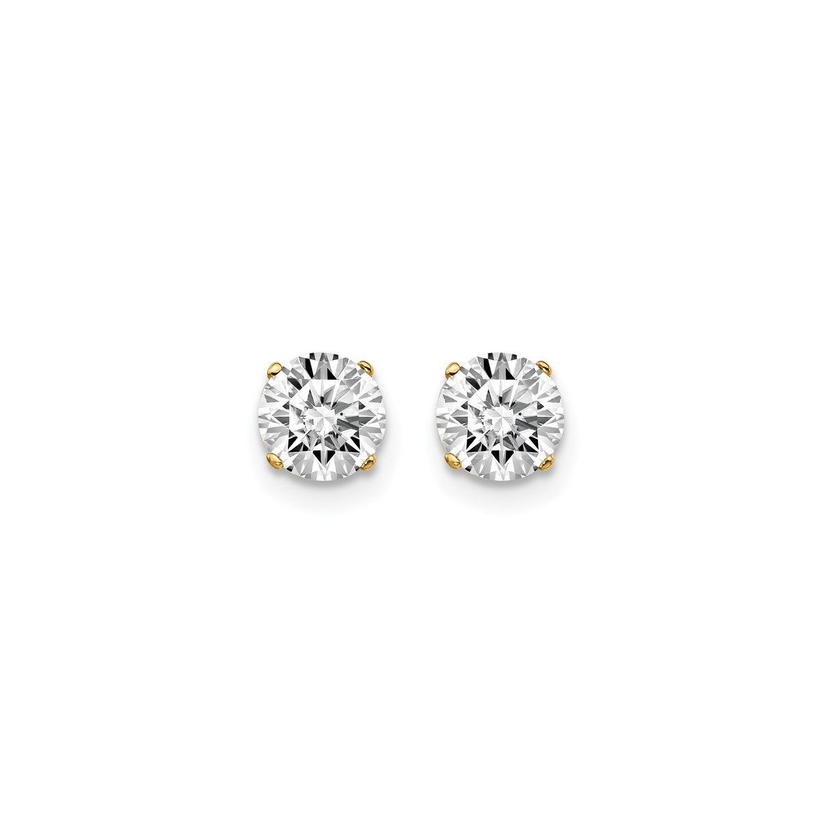 14k Yellow Gold Stud Earrings with Round Cut Diamond, Four Prong Minimalist Design
