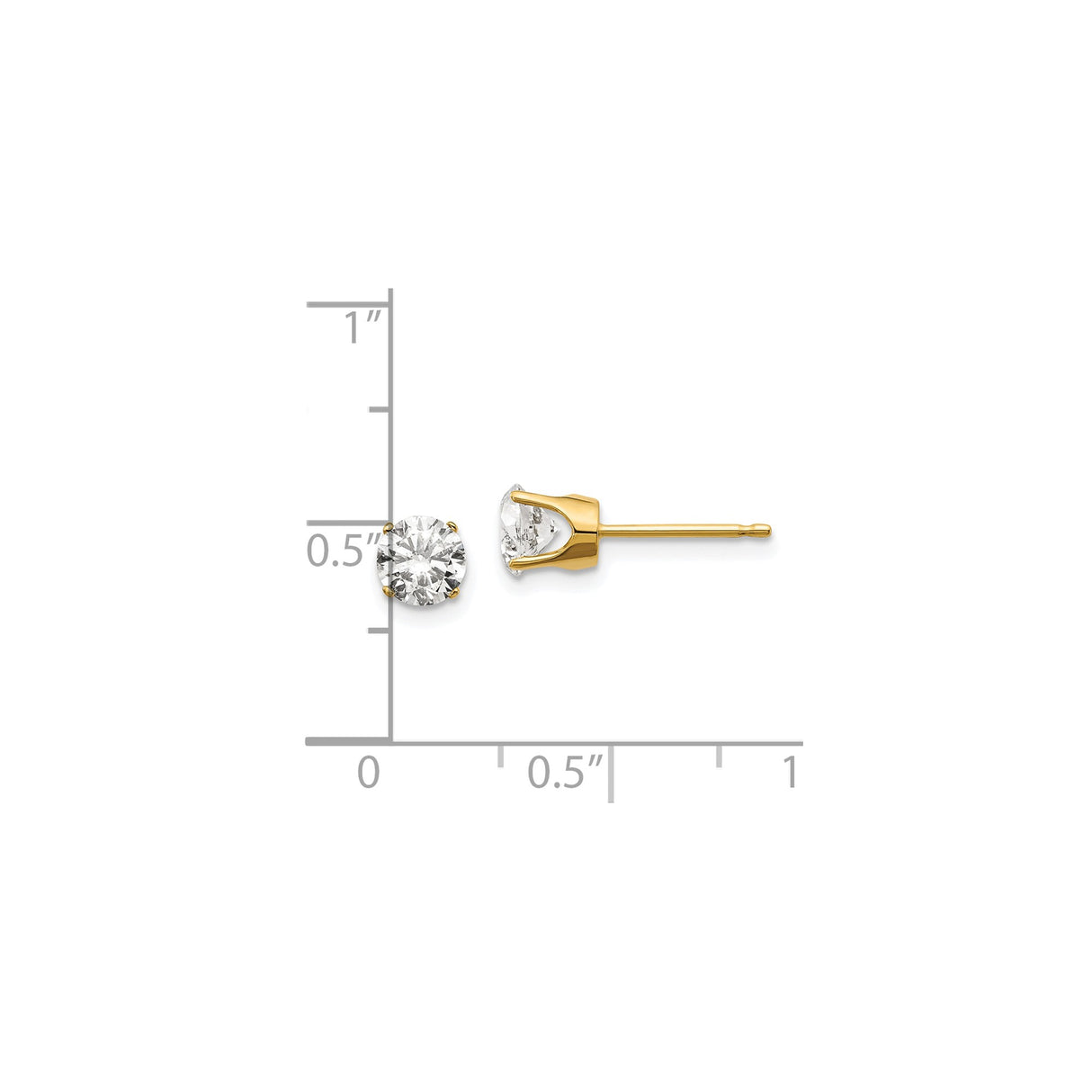 14k Yellow Gold Stud Earrings with Round Cut Diamond, Four Prong Minimalist Design