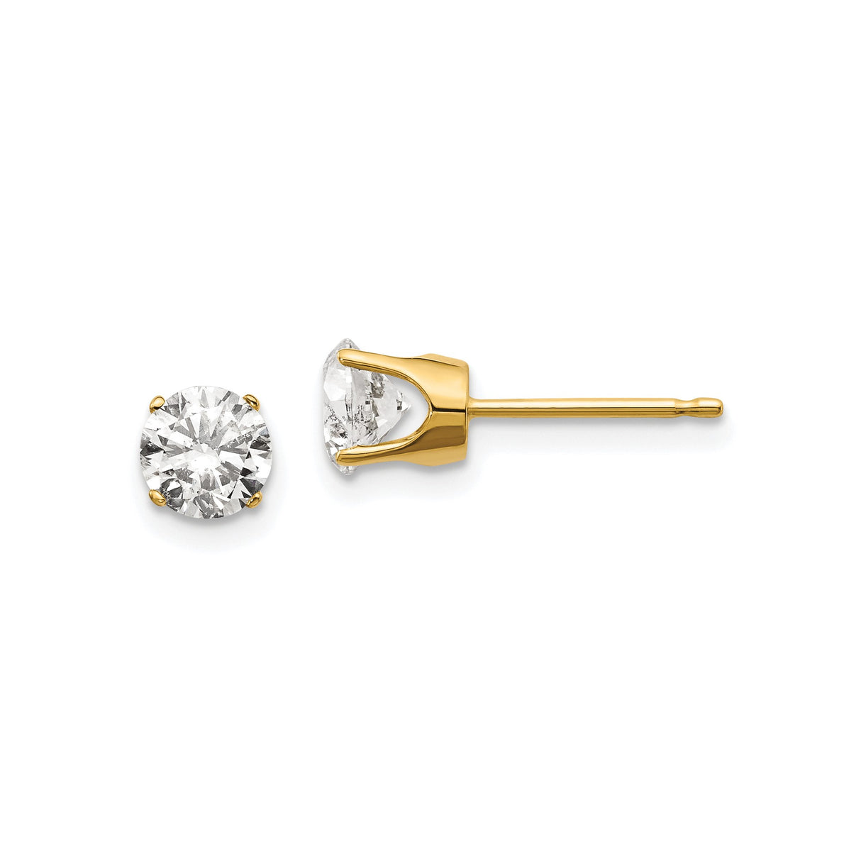 14k Yellow Gold Stud Earrings with Round Cut Diamond, Four Prong Minimalist Design