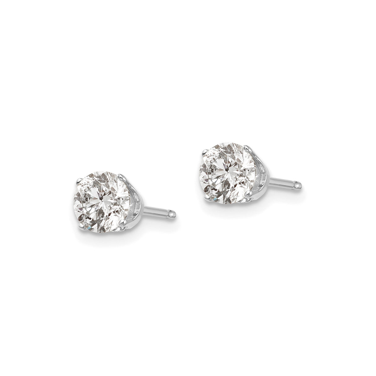 14k White Gold Stud Earrings with Round Diamonds, Four Prong Solitaire Style