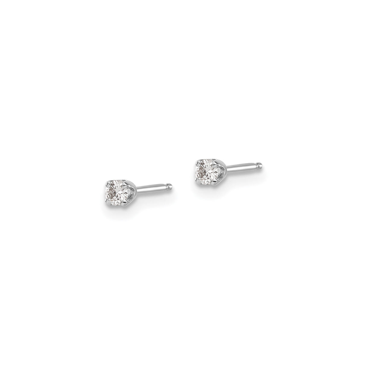 14k White Gold Stud Earrings with Round Cut Diamond in Four Prong Setting