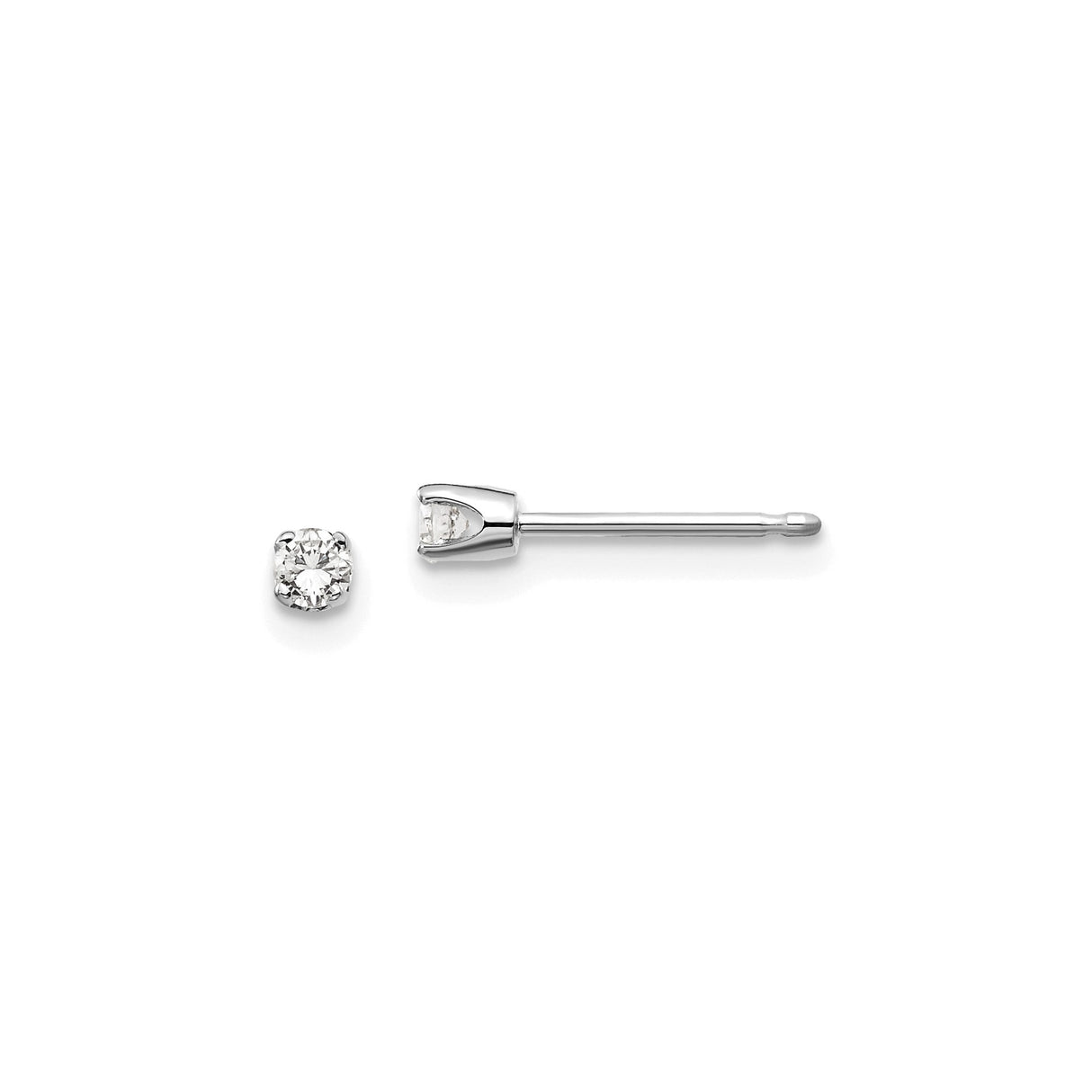 14k White Gold Stud Earrings with Round Cut Diamond in Four Prong Setting
