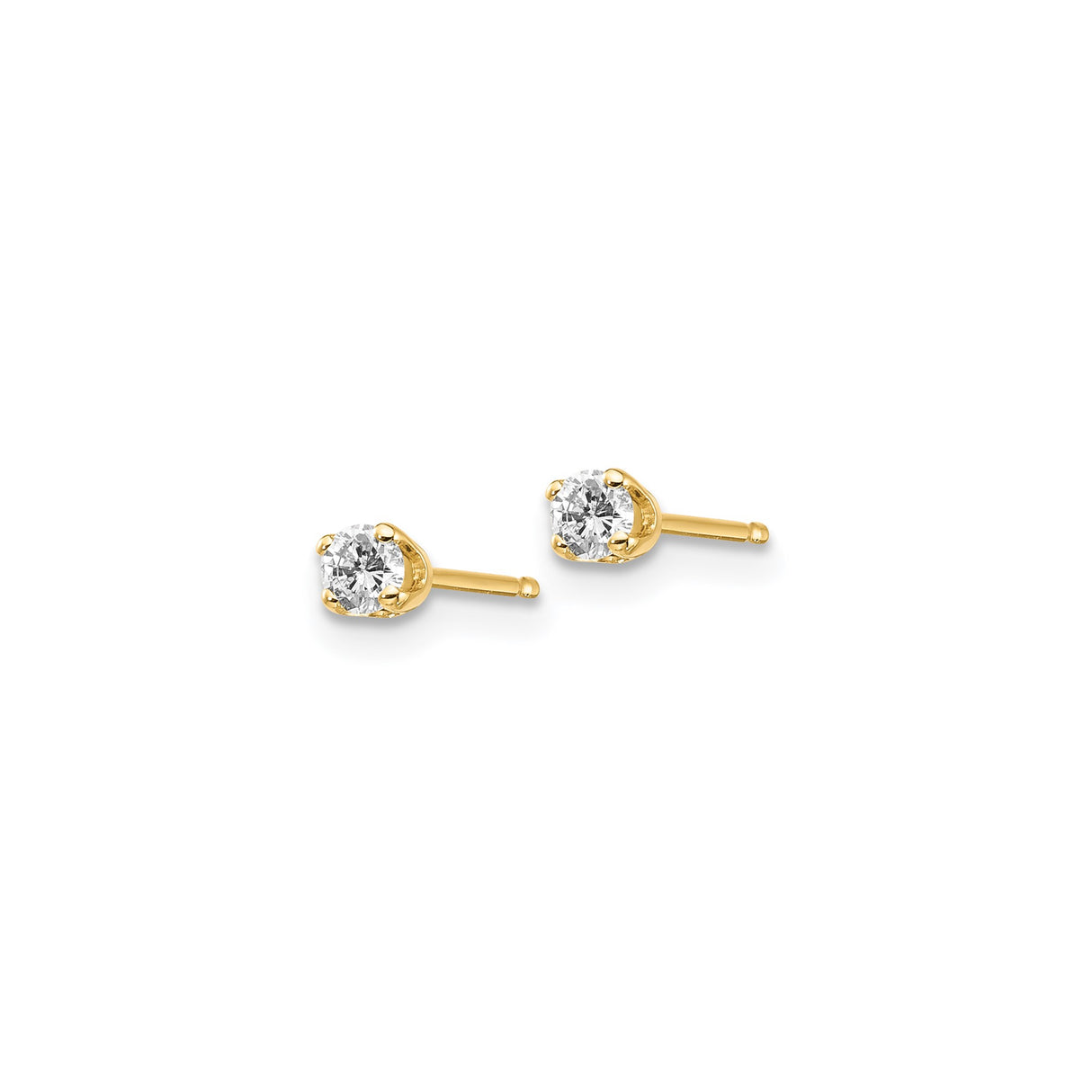 14k Yellow Gold Solitaire Stud Earrings with Diamond, Four Prong, Minimalist Design