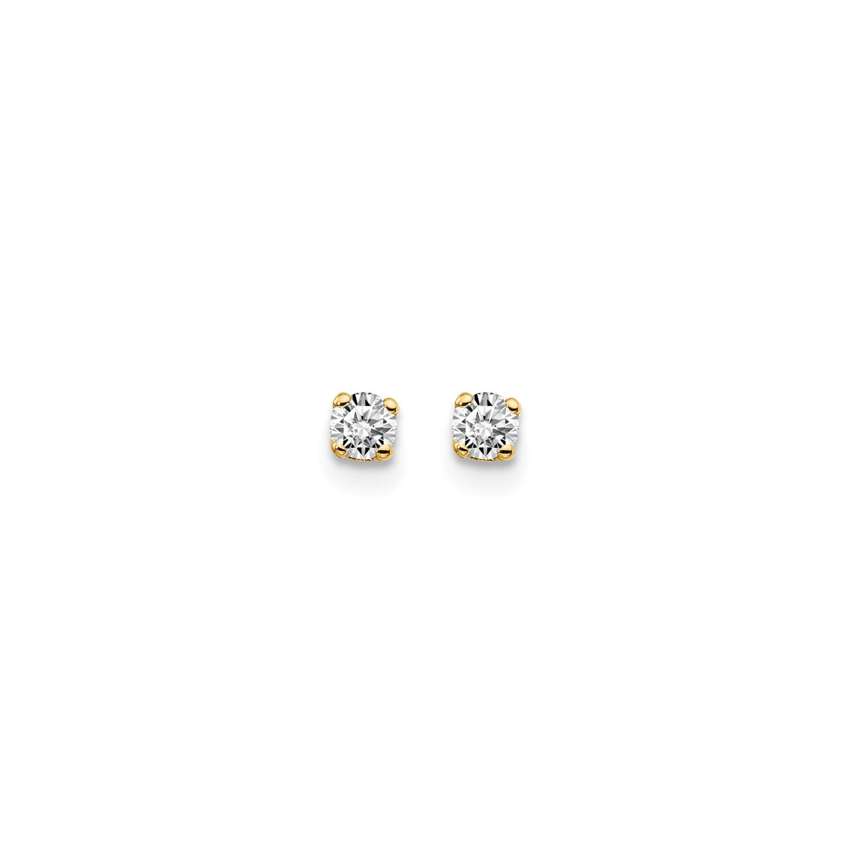 14k Yellow Gold Solitaire Stud Earrings with Diamond, Four Prong, Minimalist Design