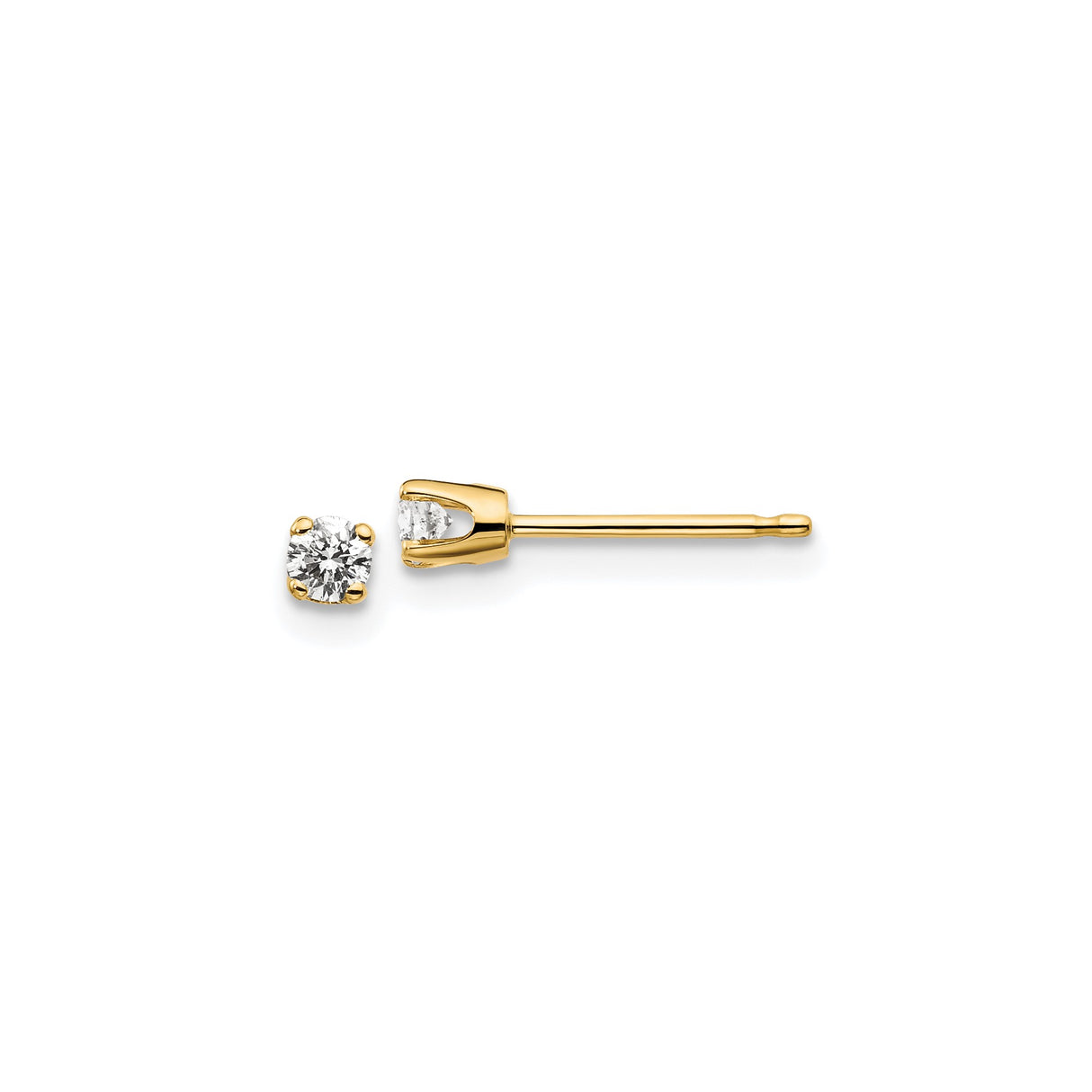 14k Yellow Gold Solitaire Stud Earrings with Diamond, Four Prong, Minimalist Design