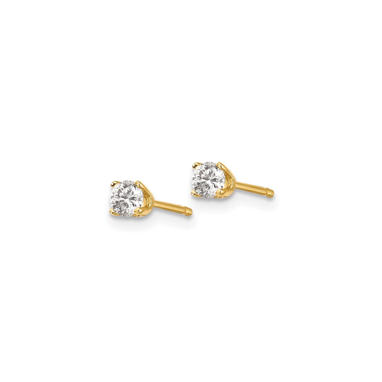 14k Yellow Gold Stud Earrings with Round Diamond in Classic Four-Prong Solitaire Setting