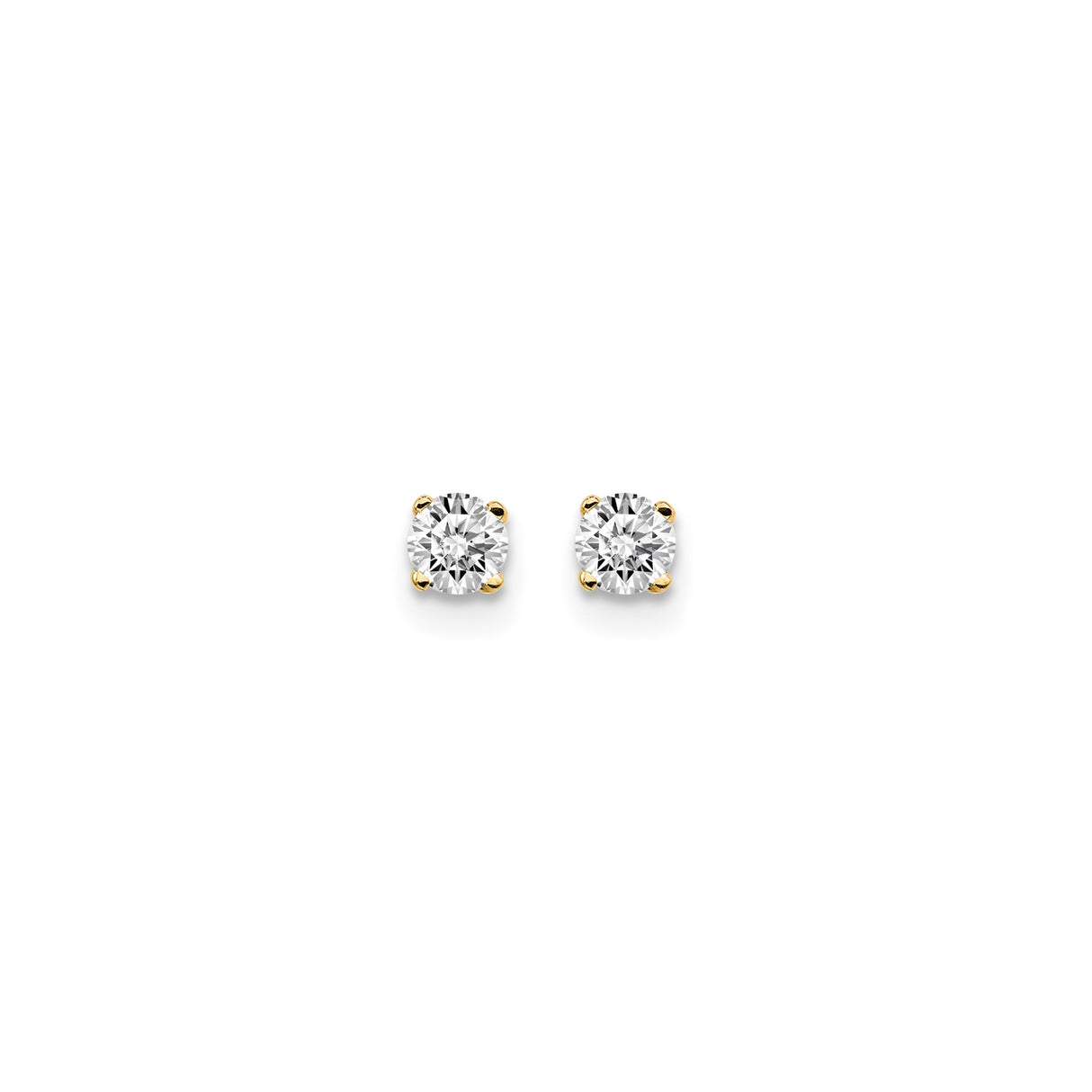 14k Yellow Gold Stud Earrings with Round Diamond in Classic Four-Prong Solitaire Setting