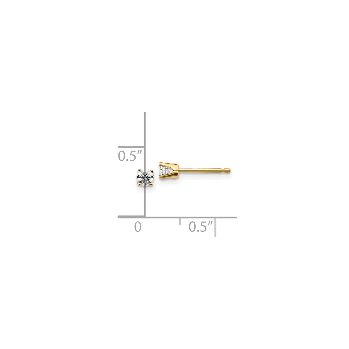 14k Yellow Gold Stud Earrings with Round Diamond in Classic Four-Prong Solitaire Setting