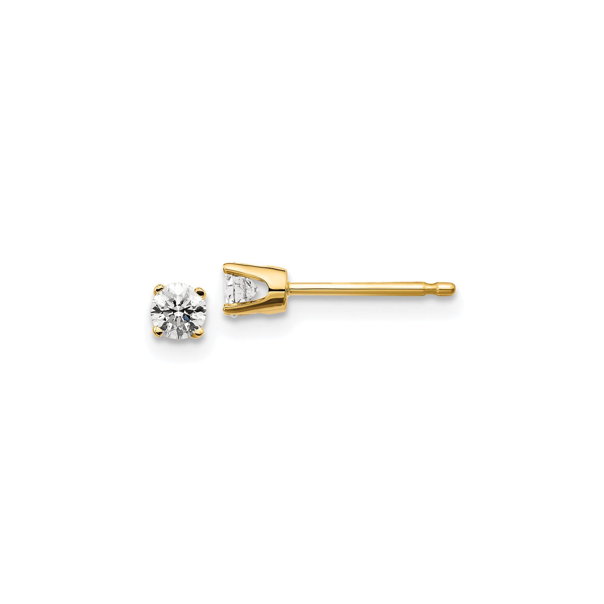 14k Yellow Gold Stud Earrings with Round Diamond in Classic Four-Prong Solitaire Setting