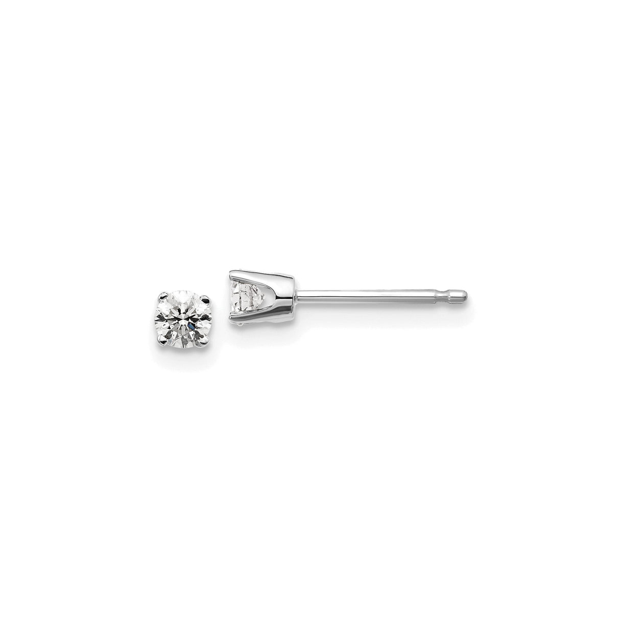 14k White Gold Diamond Stud Earrings, Round Cut Solitaire, Four Prong Setting