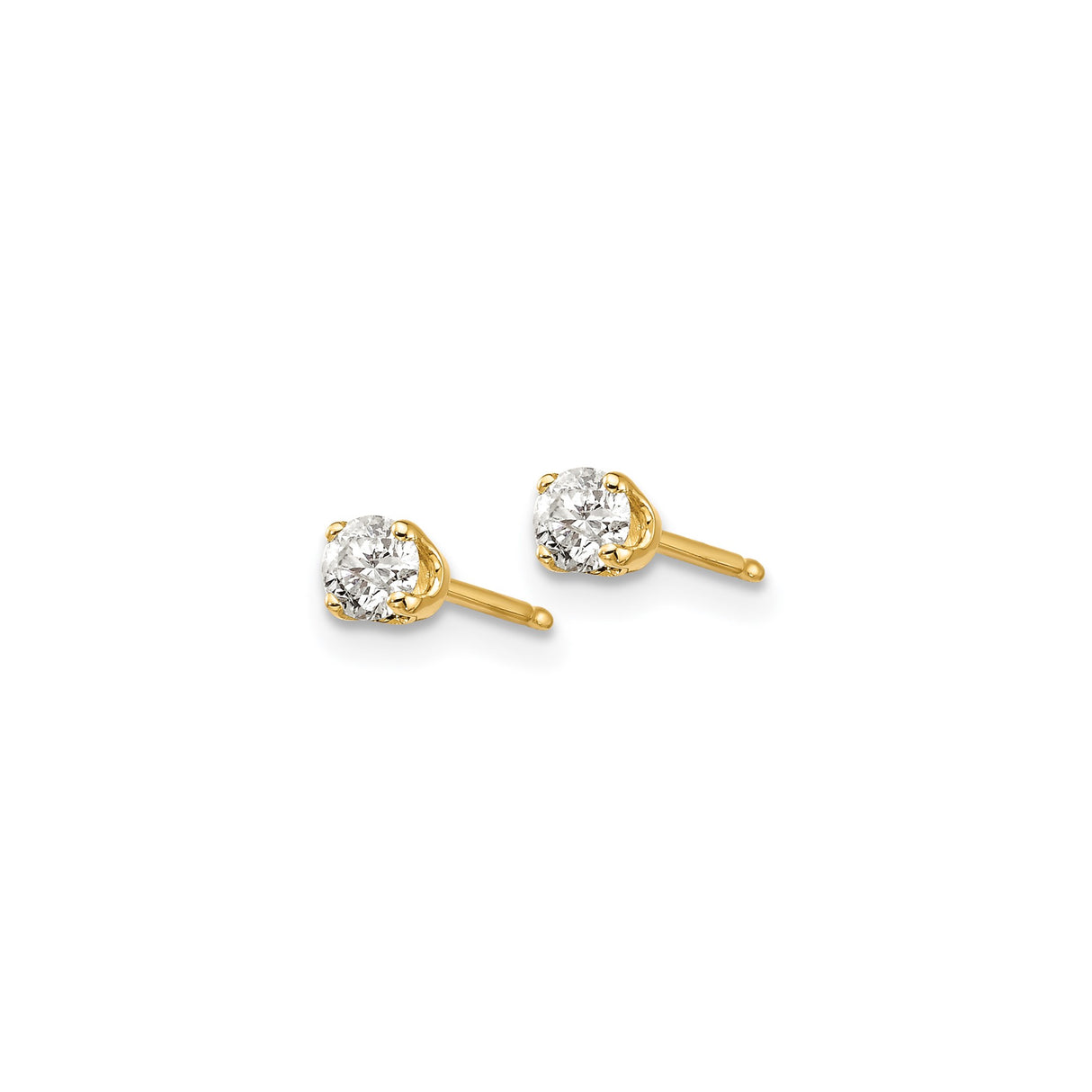 14k Yellow Gold Diamond Stud Earrings, Round Solitaire, Four Prong Setting for Women